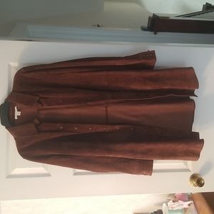 Brown suede 100% leather long jacket